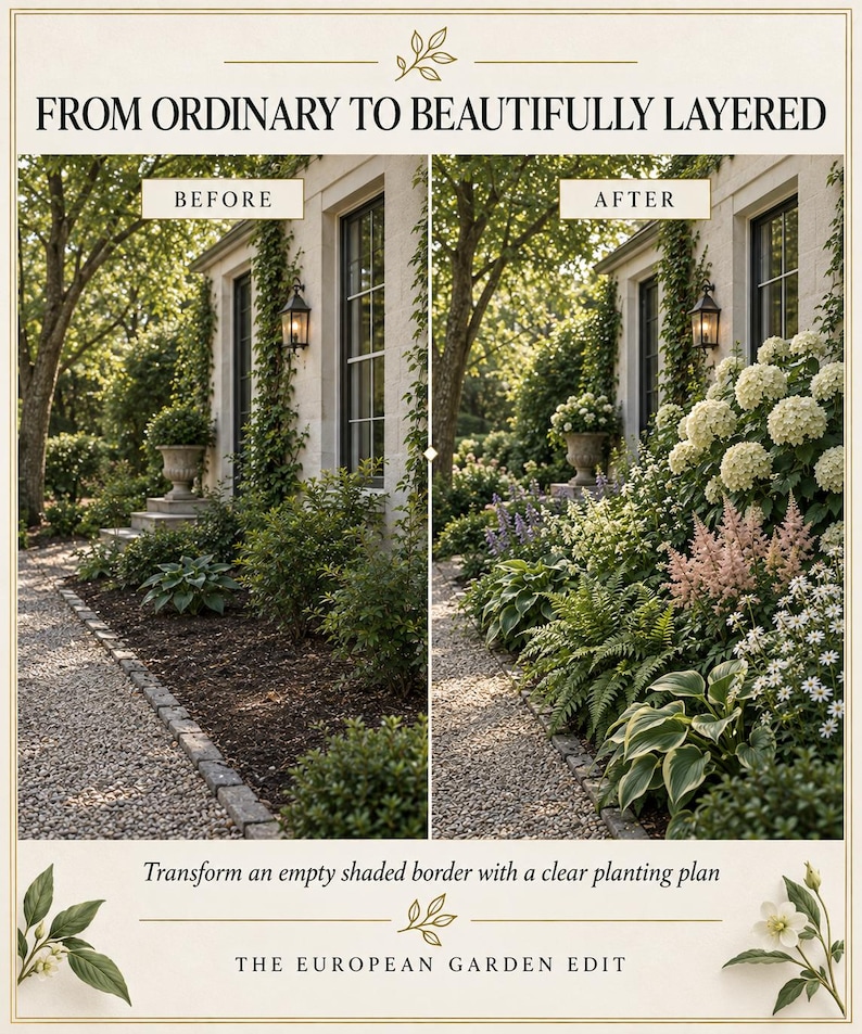 Paper Path Guide Shade Garden Design Plan, Cottage Garden Planting Layout, Shade Plant ...
