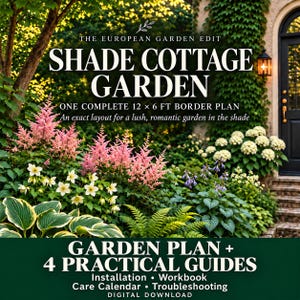 Shade Garden Plan & Care Bundle: 12 x 6 ft Cottage Border, Shade Garden Planning Workbook and Care Calendar, GoodNotes and Printable PDF