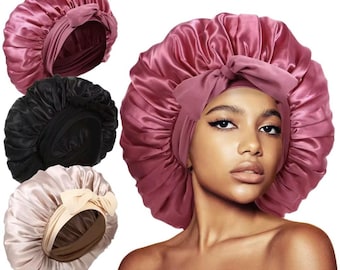 Large Satin Bonnet for Women | Adjustable Tie Silk Sleep Cap