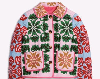 Bohemian Floral Quilted Jacket – Retro Chic Lightweight Women's Coat