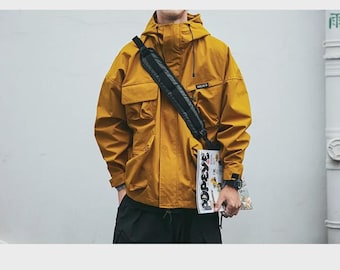 Mustard Yellow Hooded Windbreaker Jacket