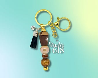 Coffee Inspired Beaded Keychain