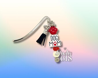 Dog Mom Beaded Bookmark in Black, Red, & White