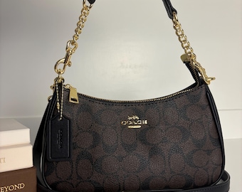 Coach Teri Shoulder Bag Signature Canvas Brown/ Black