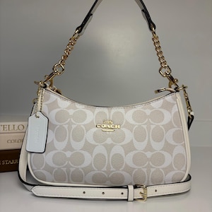 Bolsa de ombro Coach Teri em lona Signature branca/giz
