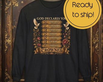 Blessed Long Sleeve, 100% Cotton Christian Tee with Signpost Design