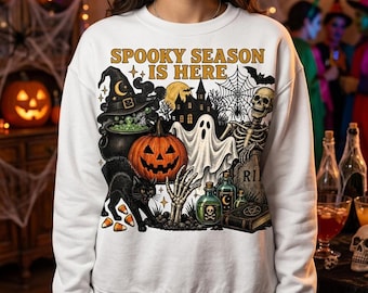 Halloween Sweatshirt, Gildan Crewneck with Retro Spooky Graphic