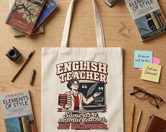 Teacher Work Tote, 100% Cotton Canvas with Book Stack Illustration