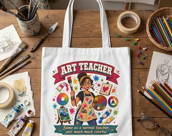 Canvas Teacher Bag, Colorful Paint Palette Illustration, Art Supply Carryall