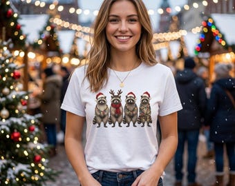 Raccoon Christmas Shirt, 100% Cotton Unisex Tee with Holiday Lights
