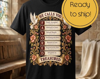 Christian Tshirt, 100% Cotton Favored Shirt with Floral Dove Scripture Design