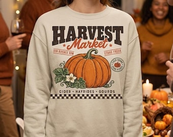 Harvest Sweatshirt, Vintage Pumpkin Crewneck with Market Graphic
