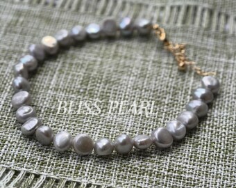 Moon Gray Freshwater Pearl Bracelet: Adjustable 14K Gold Filled | charm bracelets | Gift for Her | Handmade bracelet | pearl jewelry