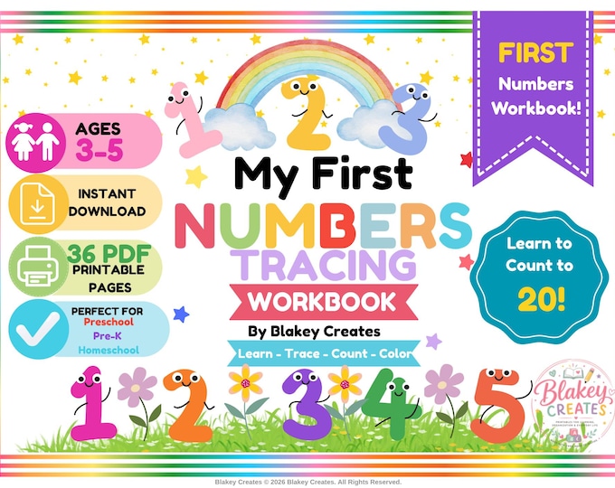 Preschool Number Tracing Workbook | Learn to Write 1-20, Counting (Digital Download)