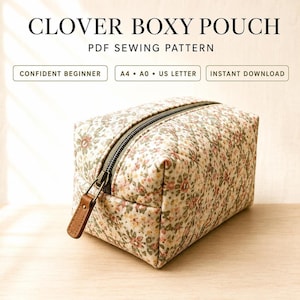 Schnittmuster für eine Kosmetiktasche (PDF) – Clover Boxy Quilted Zipper Pouch, Nähvorlage für Kosmetik- und Reisetaschen, Formate: A0, A4, US Letter (PDF-Download)