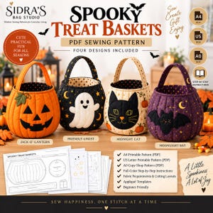 Halloween Treat Basket Sewing Patterns | DIY Quilted Candy Buckets A0 A4 US Letter (PDF)