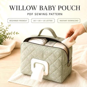 Patrón de costura para bolso de bebé acolchado Willow / Organizador de pañales y toallitas (Descarga en PDF)