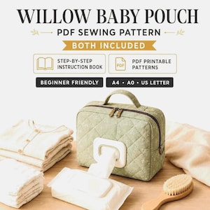 Baby Diaper & Wipe | DIY Willow Baby Pouch PDF Sewing Pattern | Quilted Diaper Travel Organizer Sewing Pattern, A0 A4 US Letter  Download