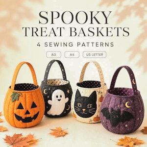 Halloween Trick or Treat Basket Sewing Patterns | DIY Quilted Candy Buckets A0 A4 US Letter (PDF)