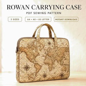 Laptop Case Pattern PDF - Rowan Quilted Carrying Case, Padded Zipper Pouch and Book Sleeve, 3 Sizes, A0 A4 US Letter PDF Pattern Download