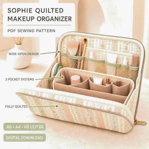 Travel Case Pattern, Sophie Quilted Organizer PDF with Wide Opening and Three Pocket Systems