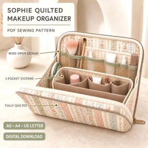 Patrón de costura para organizador de maquillaje, neceser acolchado Sophie para viaje (descarga digital)