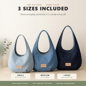 Reversible Denim Hobo Bag Sewing Pattern, 3 Sizes, Beginner Friendly (PDF Download)