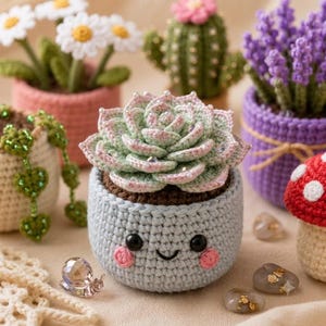 Bella, die Sukkulenten-Pflanzgefäß-Häkelanleitung | Kawaii Amigurumi PDF | Anleitung für einen Perlenblumentopf