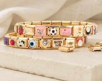Eslabones personalizados italianos para pulsera, dijes con letras doradas brillantes, dijes para pulseras estilo Y2K para combinar, suministros para hacer dijes para ella.