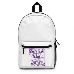 God's Plan Is Worth the Wait Backpack | Inspirational Scripture Purple Floral