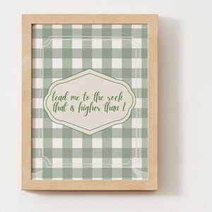 Psalm 61:2 Christian Wall Art | Sage Green Gingham Bible Verse Print (Digital Download)