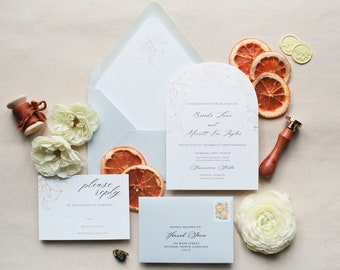 ORANGES ARCH CUT Wedding Invitations | Citrus Themed Wedding | Printed Suite | Minimalistic Modern | Floral Line Art