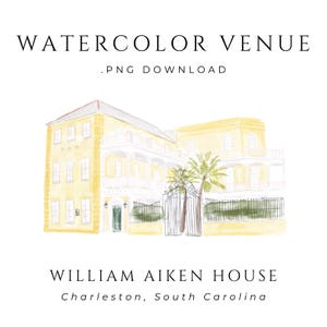 William Aiken House Wedding Venue Watercolor Illustration: Charleston, South Carolina (Digital Download)