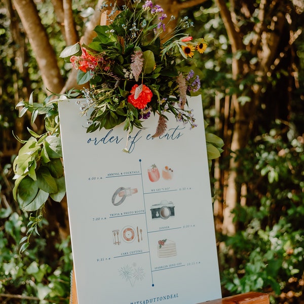 CUSTOM PRINTED Wedding Timeline | Order of Events | Printed Sign | Personalized Wedding Sign | Shipped Sign