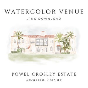 Powel Crosley Estate Wedding Venue Illustration – Wedding Invitation Watercolor | Sarasota, Florida Venue Drawing | Digital Download