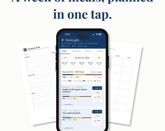 Meal Planner App with Grocery List + Macro Tracker | 100 Recipe Weekly Meal Prep Planner | Printable Menu & Pantry Pages | Works Offline