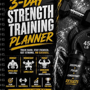 3-Day Strength Training Planner Printable Workout Log Gym Fitness Journal Digital PDF MWF Split
