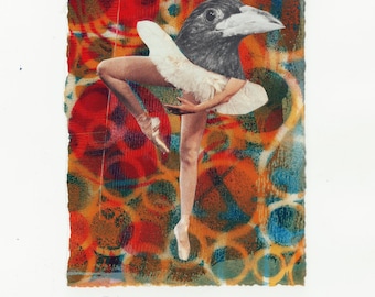 Unique Collage Artwork, Mixed Media One of A Kind, Bird Ballerina