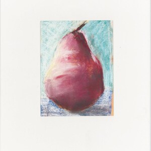 4 Unique Original Pastel Pear Paintings, Small Still Life Ready to Frame