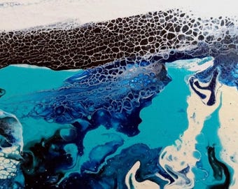 Unique Acrylic Abstract Painting, Coral Reef, Ocean, small Tasmanian Art