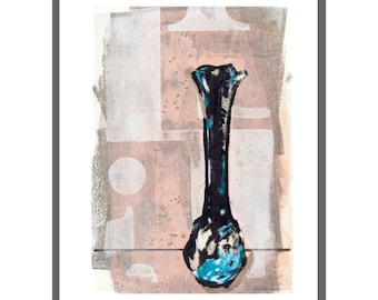 Original Monoprint, Still Life on Masa Japanese paper, one of a kind