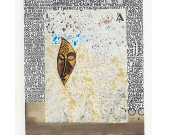 Abstract Artwork,  one-of-a-kind collage, found ephemera, text, travel