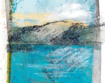 Monoprint, hand printed Small Tasmanian Landscape, Unique Art