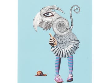 Parshe, Whimsical Art Print, Original Analogue Collage, Surreal Wall Decor, Gallery Mixed Media, Limited Edition Unframed A4 Artwork
