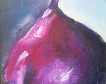 Pear Painting, Unique Original Acrylic Small Still Life Art, Ready to Frame