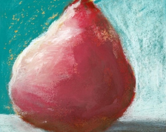 Pear Painting, Original Pastel Art, Small Still Life Ready to Frame