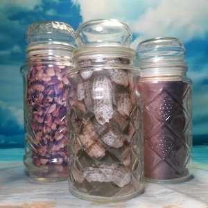 Vintage Planters Peanuts and Smuckers Embossed Glass Jars With Original Lids 3pcs