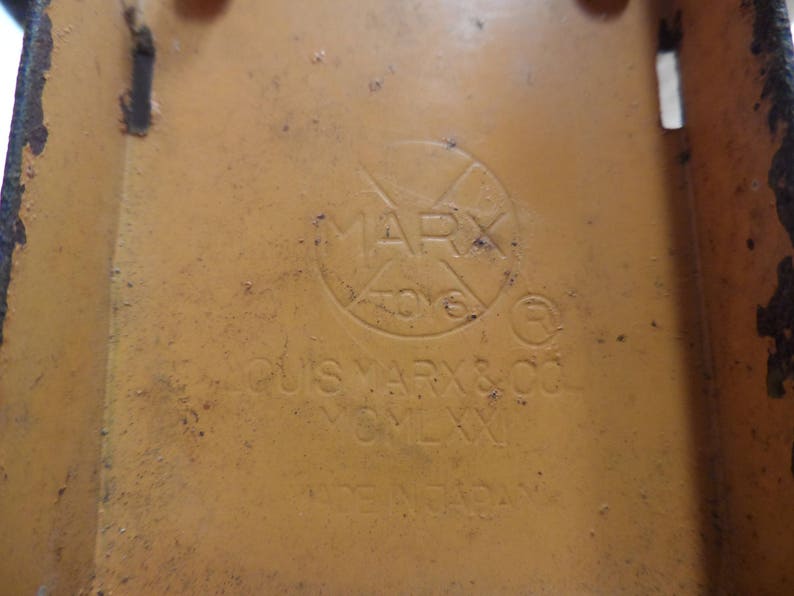 Vintage Marx Yellow Pressed Steel Toy Truck Frame No Bed Rusted MCMLXXI Japan