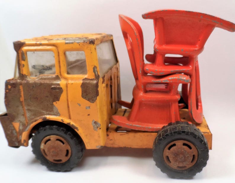 Vintage Marx Yellow Pressed Steel Toy Truck Frame No Bed Rusted MCMLXXI Japan
