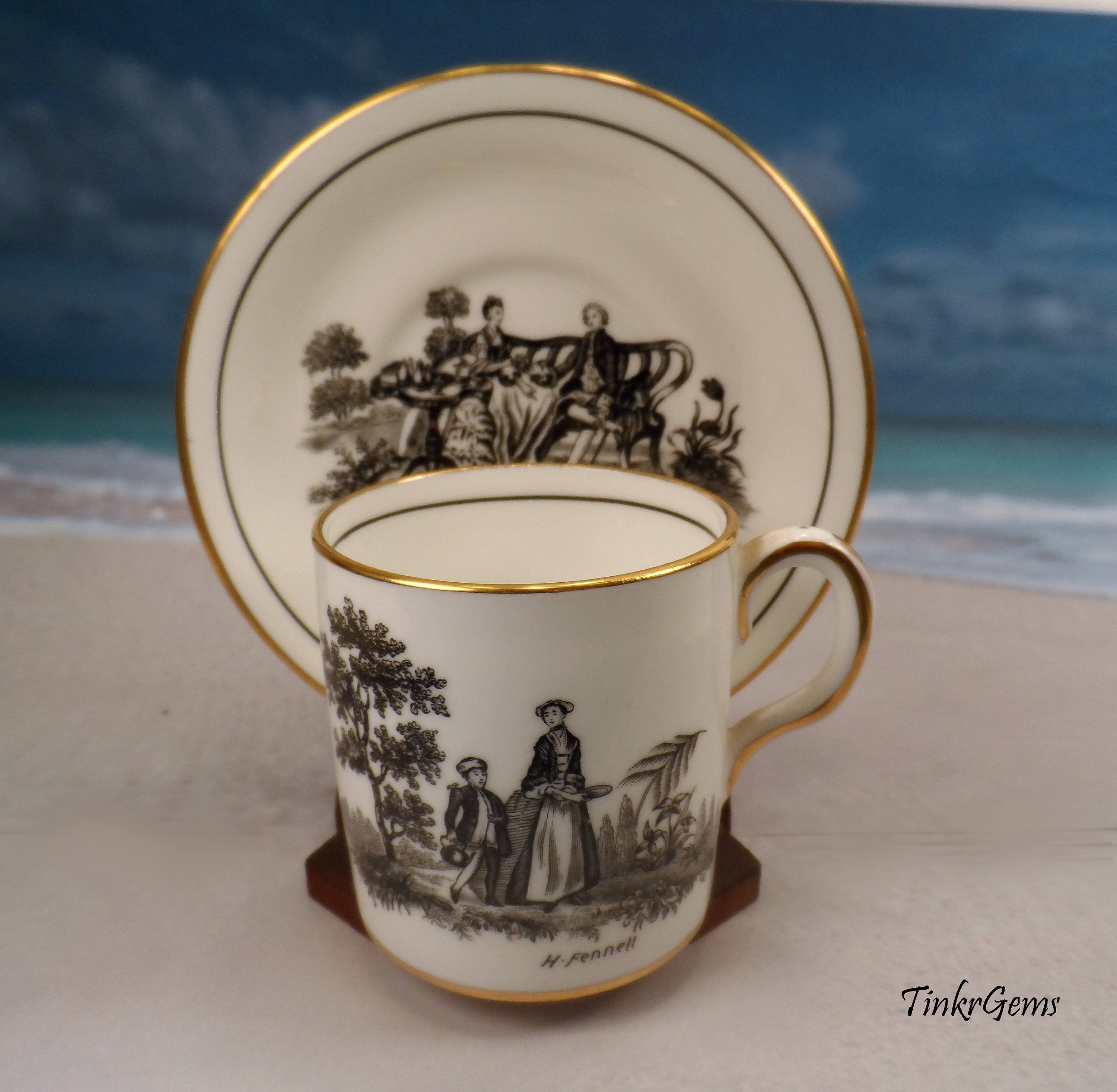 1950's Royal Chelsea, English Bone China, Black, White and 1950's Royal Chelsea, English Bone China, Black, White and